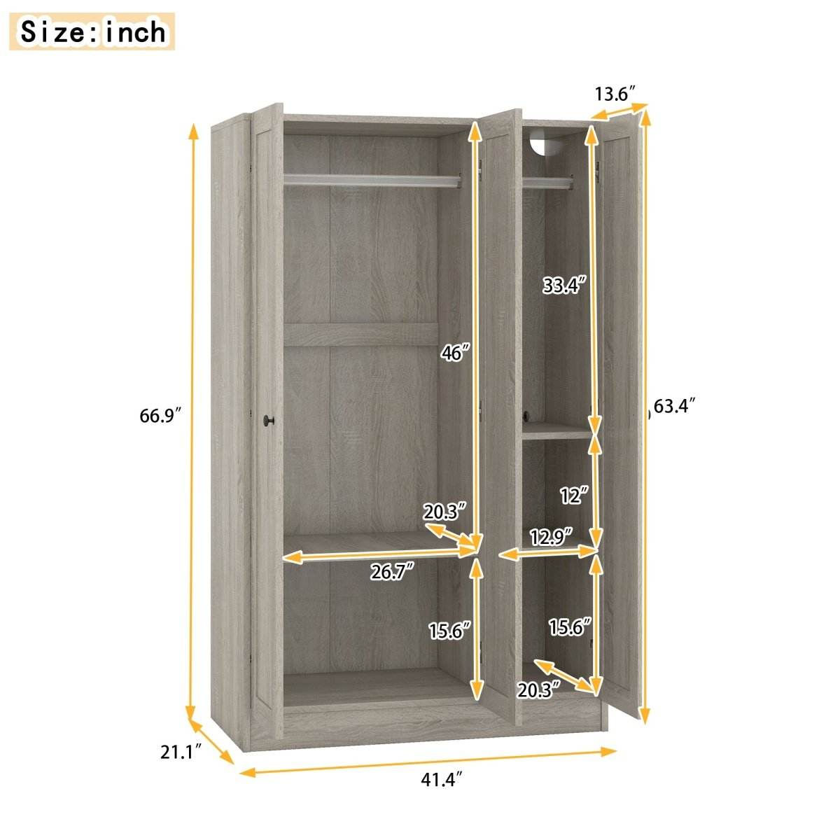 Modern 3-Door Gray MDF Shutter Wardrobe - Sleep Galleria
