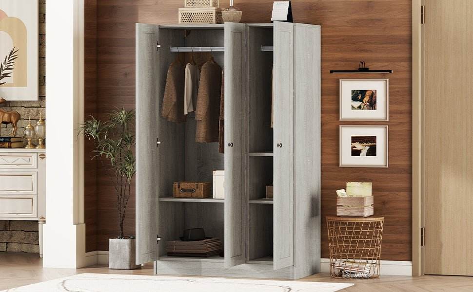 Modern 3-Door Gray MDF Shutter Wardrobe - Sleep Galleria