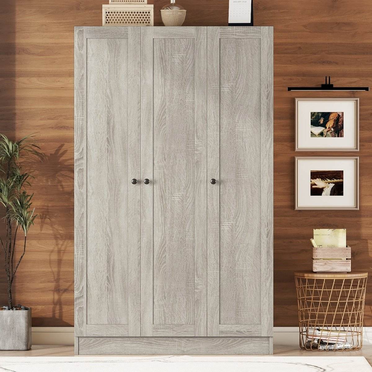 Modern 3-Door Gray MDF Shutter Wardrobe - Sleep Galleria