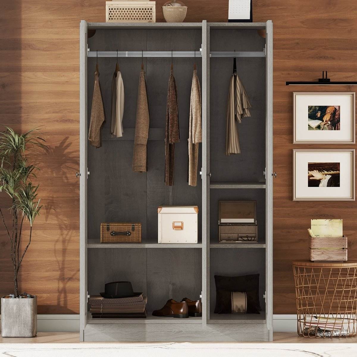 Modern 3-Door Gray MDF Shutter Wardrobe - Sleep Galleria