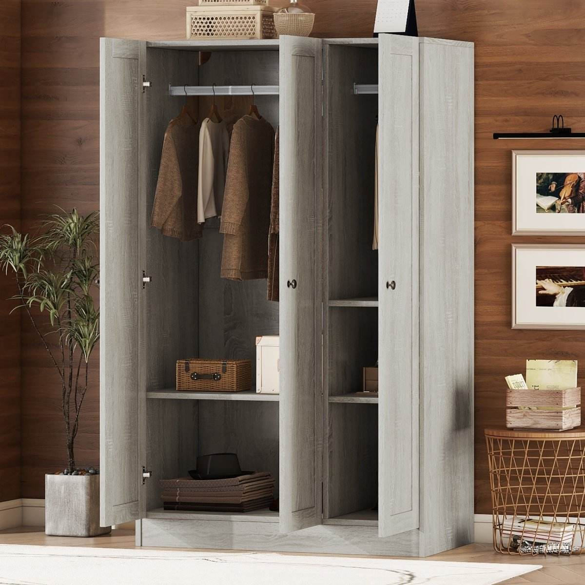 Modern 3-Door Gray MDF Shutter Wardrobe - Sleep Galleria