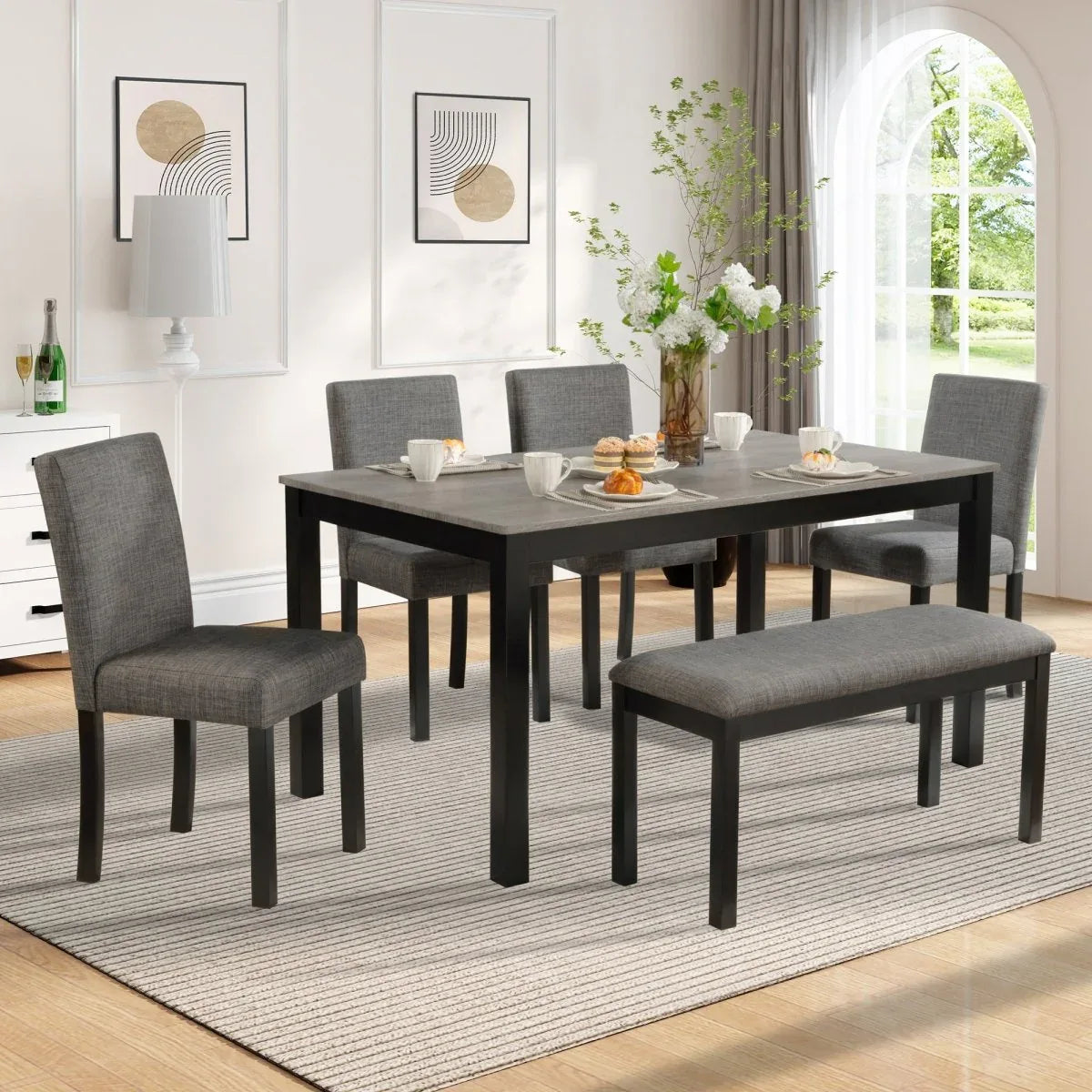 Modern 6-Piece Dining Table Set With Bench And Chairs - Omega Lifestyles