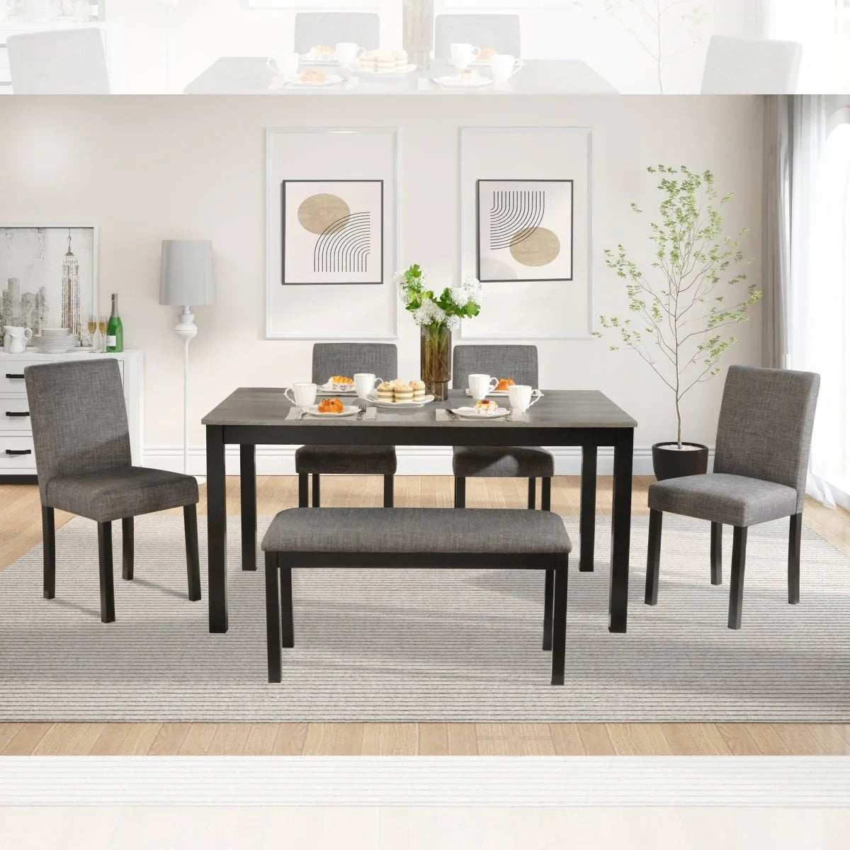 Modern 6-Piece Dining Table Set With Bench And Chairs - Omega Lifestyles