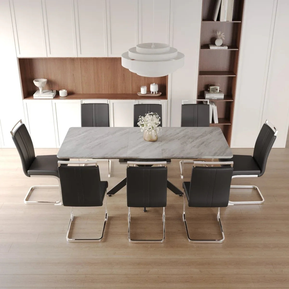 Modern Extendable MDF Metal Dining Table Set With Chairs - Omega Lifestyles