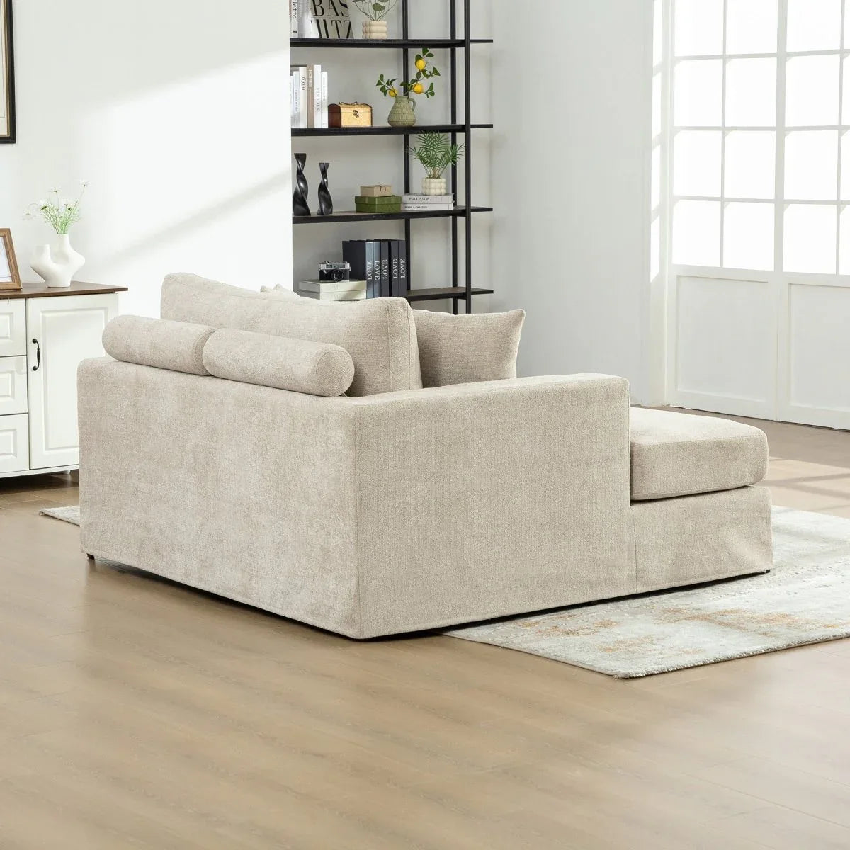 Modern Extra-Large Chenille Linen Sofa Bed With Metal Legs - Omega Lifestyles