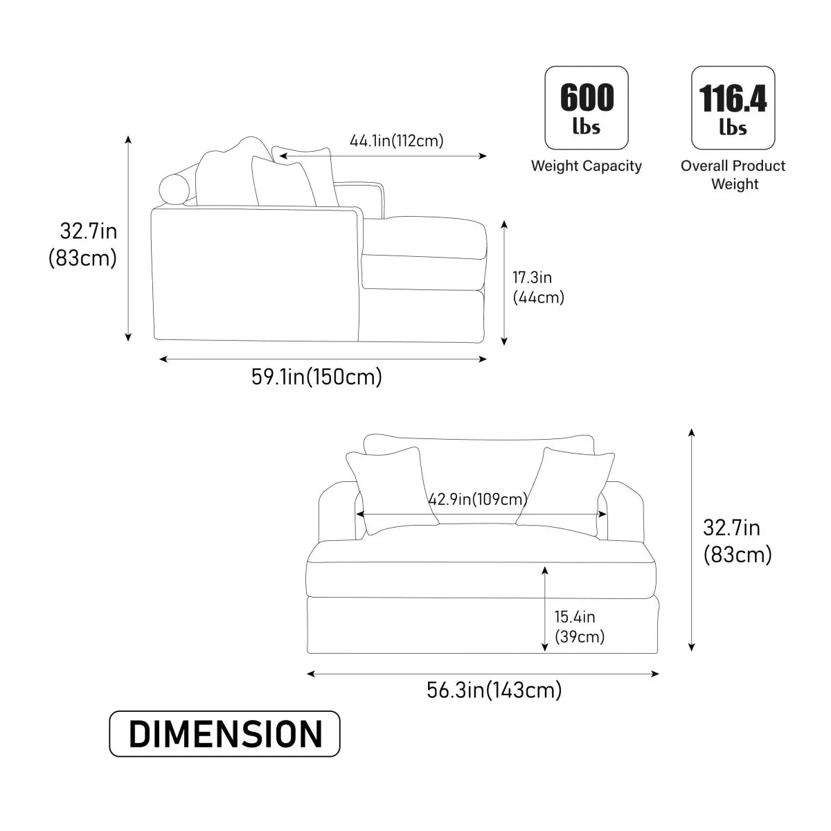Modern Extra-Large Chenille Linen Sofa Bed With Metal Legs - Omega Lifestyles