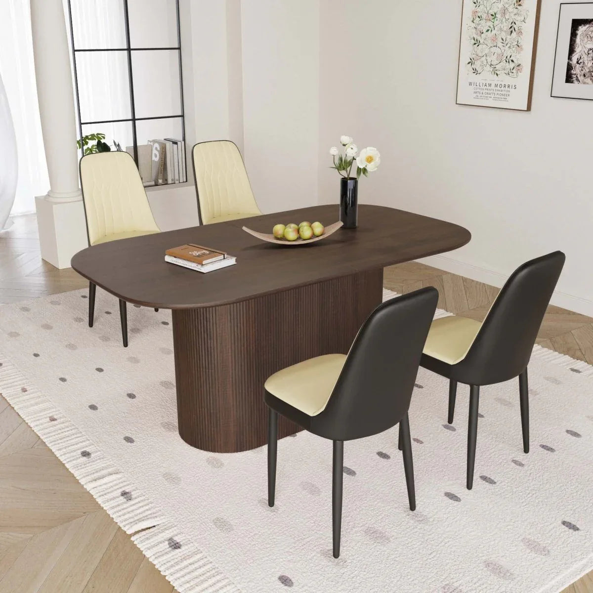 Modern Industrial MDF Dining Table And PU Chairs Set - Omega Lifestyles