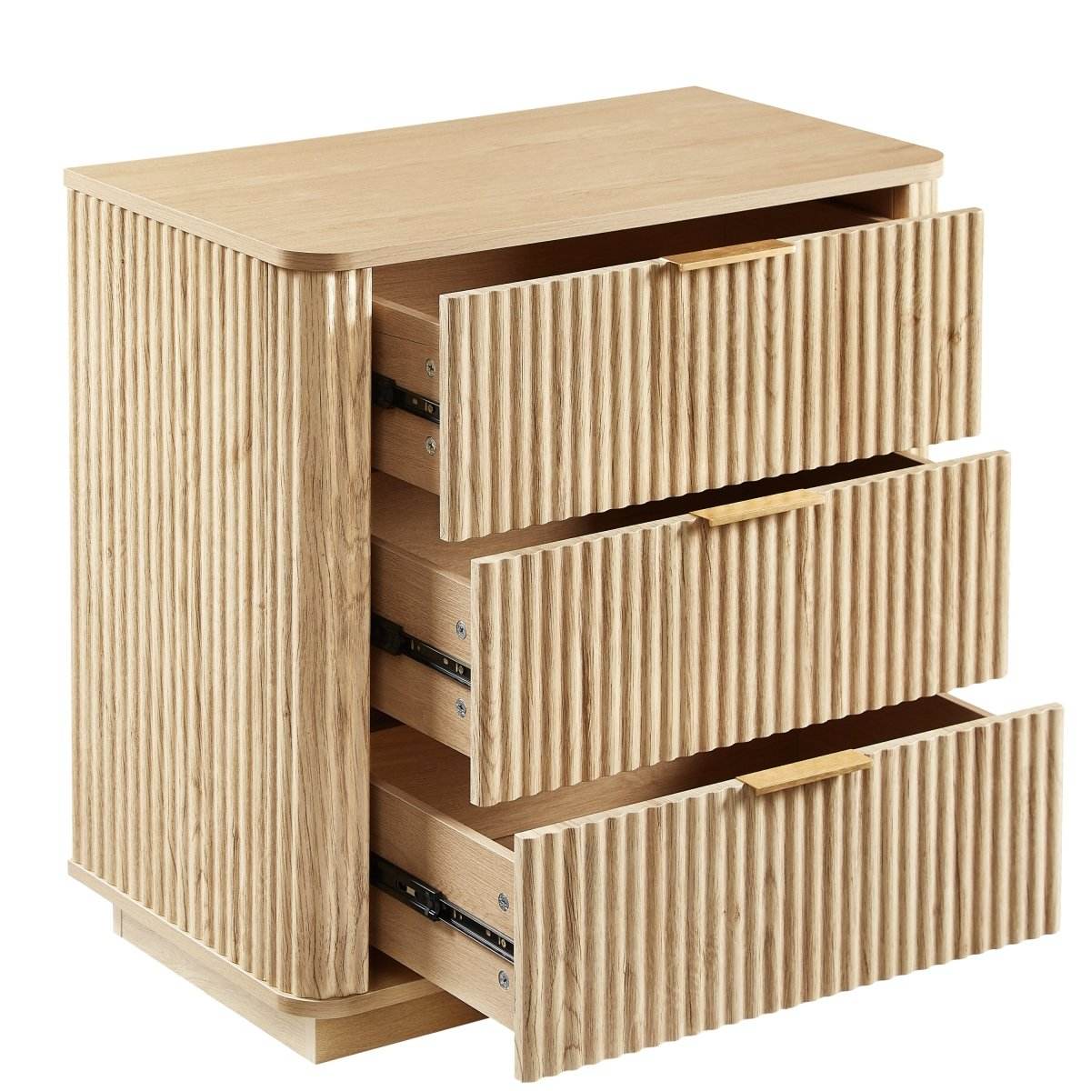 Modern Oak 3-Drawer Dresser With Curved Wave Design - Sleep Galleria