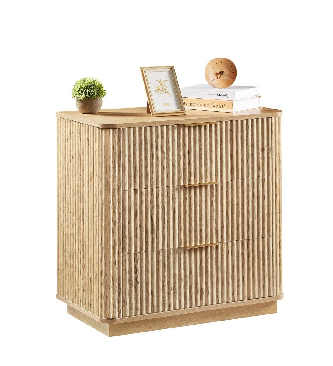 Modern Oak 3-Drawer Dresser With Curved Wave Design - Sleep Galleria