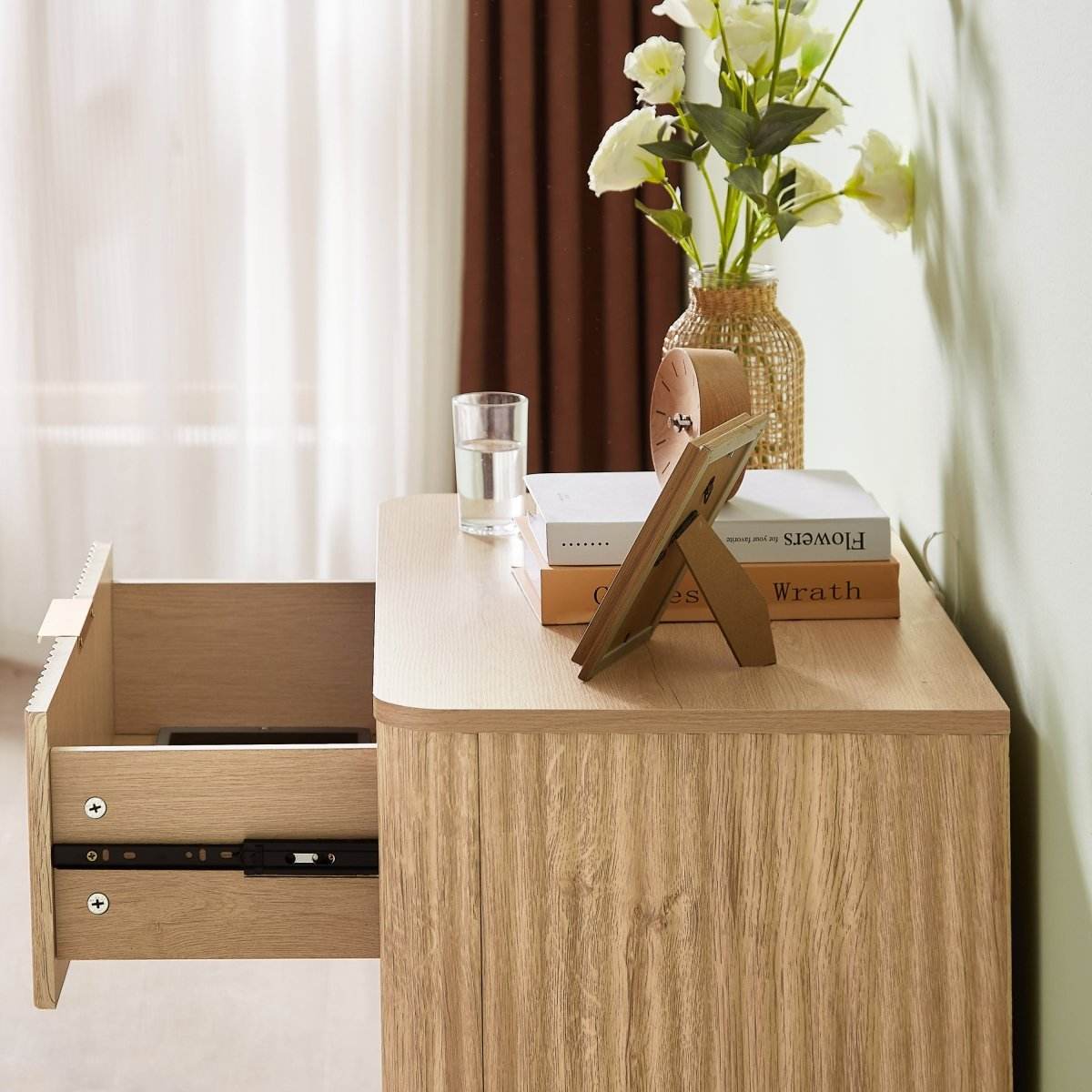 Modern Oak 3-Drawer Dresser With Curved Wave Design - Sleep Galleria