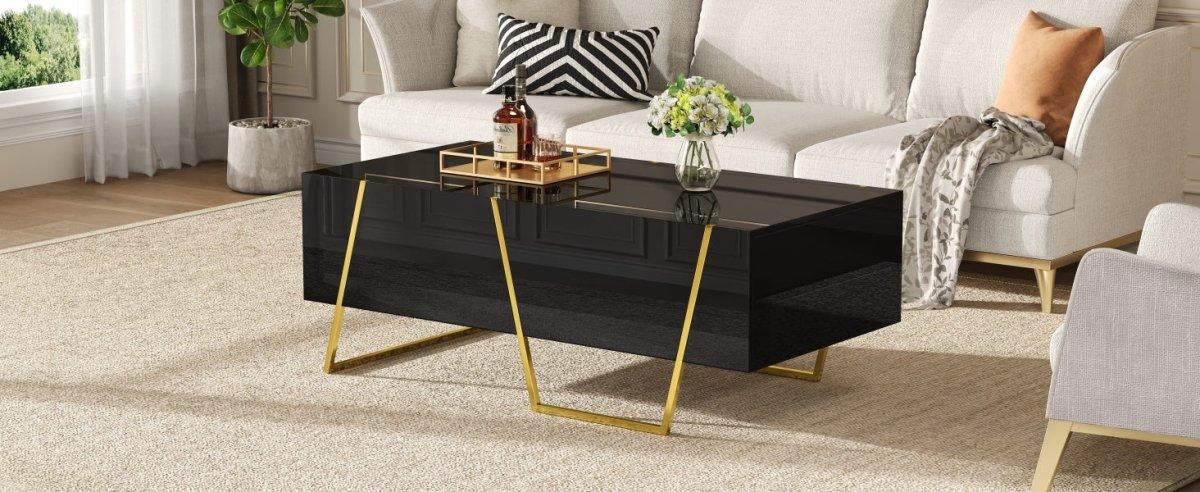 Modern Rectangular High Gloss Black MDF Coffee Table - Omega Lifestyles