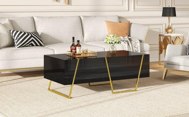 Modern Rectangular High Gloss Black MDF Coffee Table - Omega Lifestyles