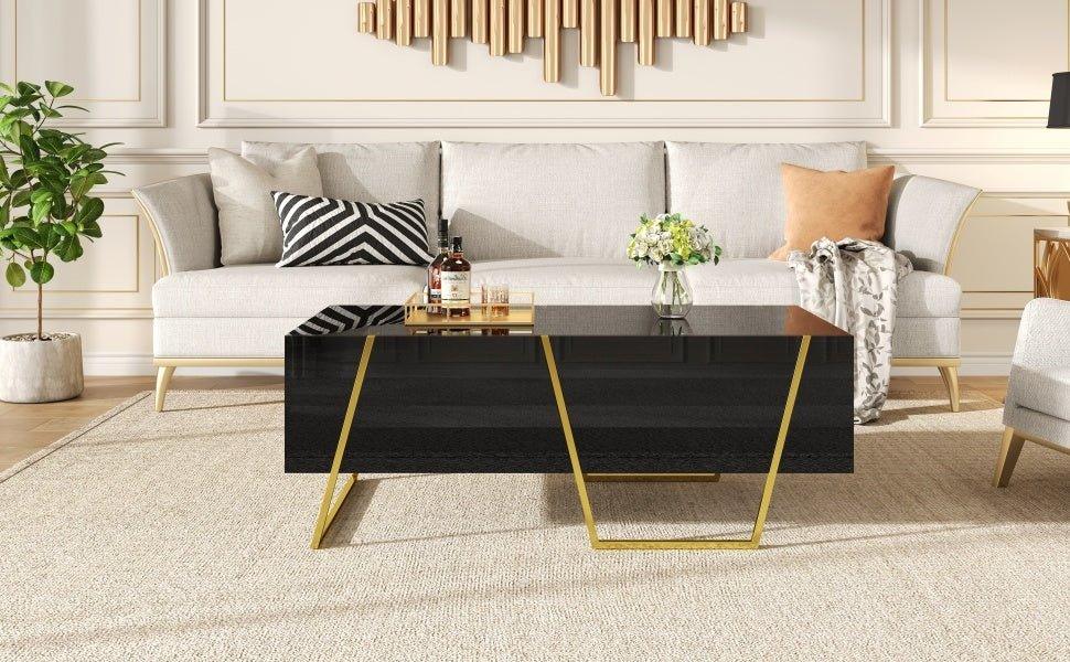 Modern Rectangular High Gloss Black MDF Coffee Table - Omega Lifestyles