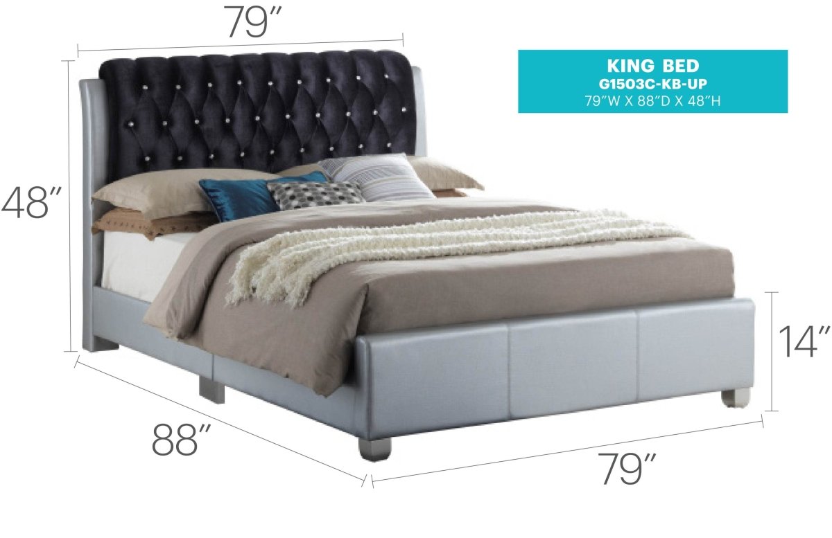 Modern Silver PU Foam King Bed Frame - Restanew - Omega Lifestyles
