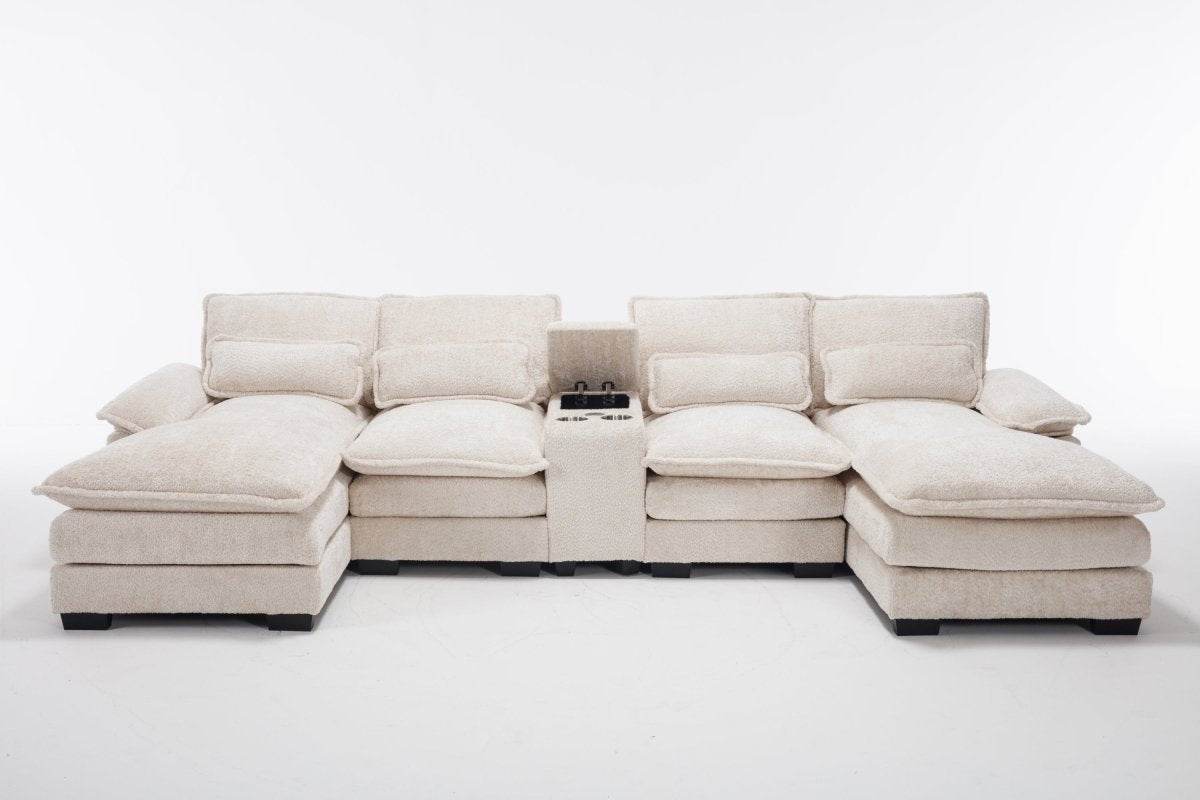 Modern U-Shaped Sectional Sofa With Console Cupholders USB Ports - Sleep Galleria