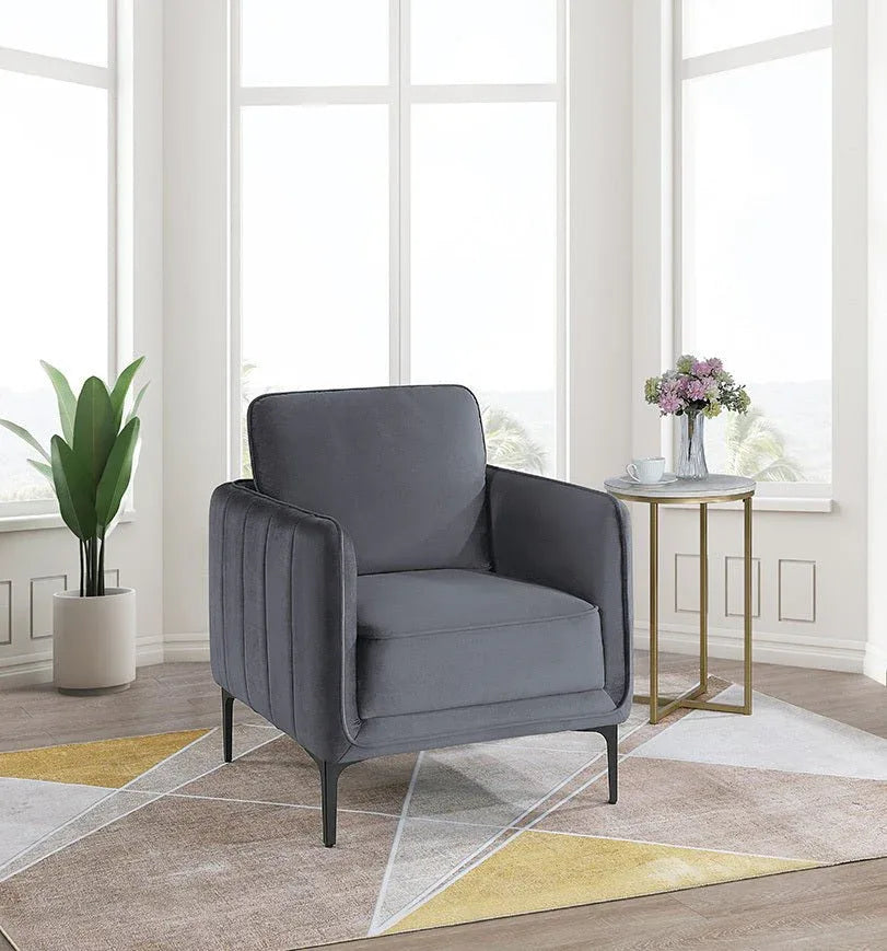 Modern Velvet Accent Chair With Vertical Channel Tufting - Omega Lifestyles