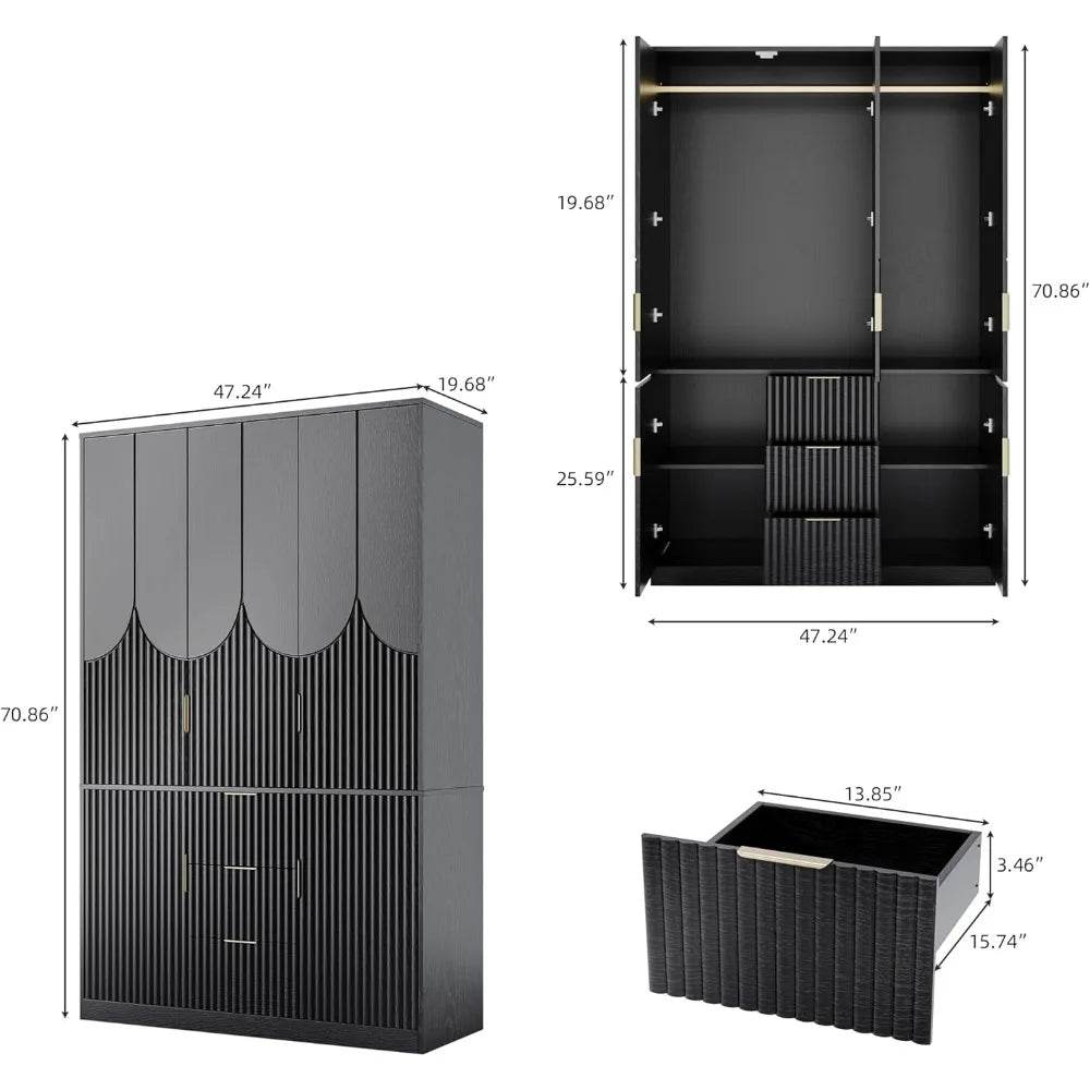 Modern Wooden Wardrobe Armoire With Drawers And Cabinets - Omega Lifestyles