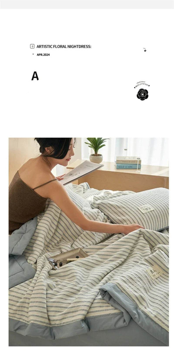 Mugwort Fibre Jacquard Summer Cotton Quilt Blanket - Sleep Galleria