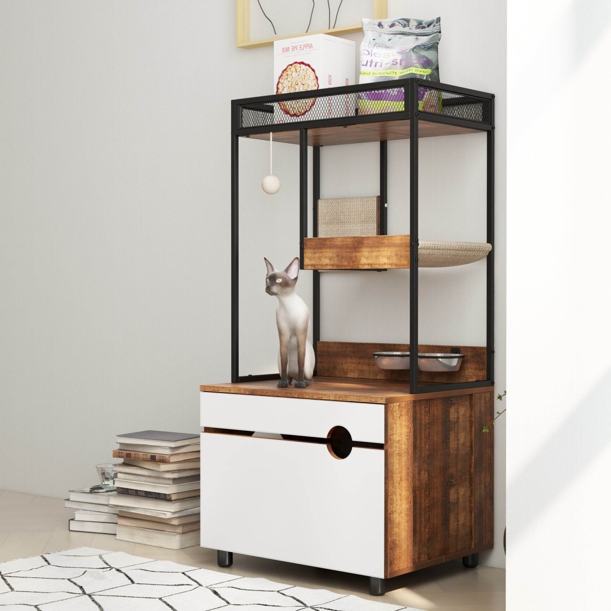 Multi - Functional Cat Furniture With Litter Box Enclosure - Restanew - Omega Lifestyles