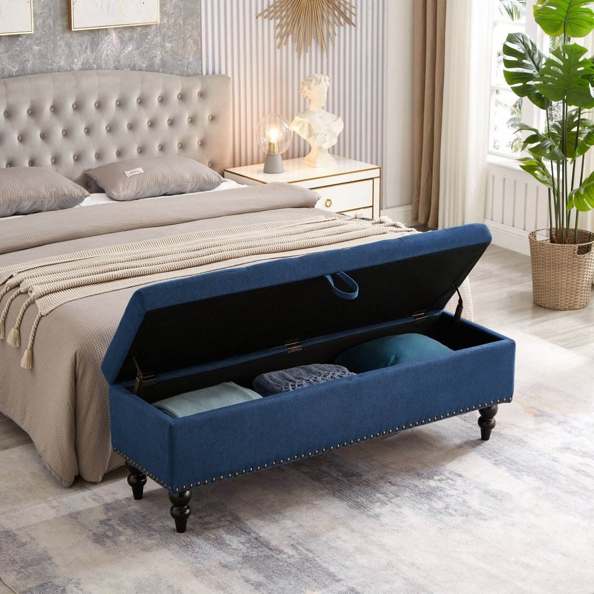 Multifunctional Storage Bed Bench With Cotton Linen Upholstery - Sleep Galleria