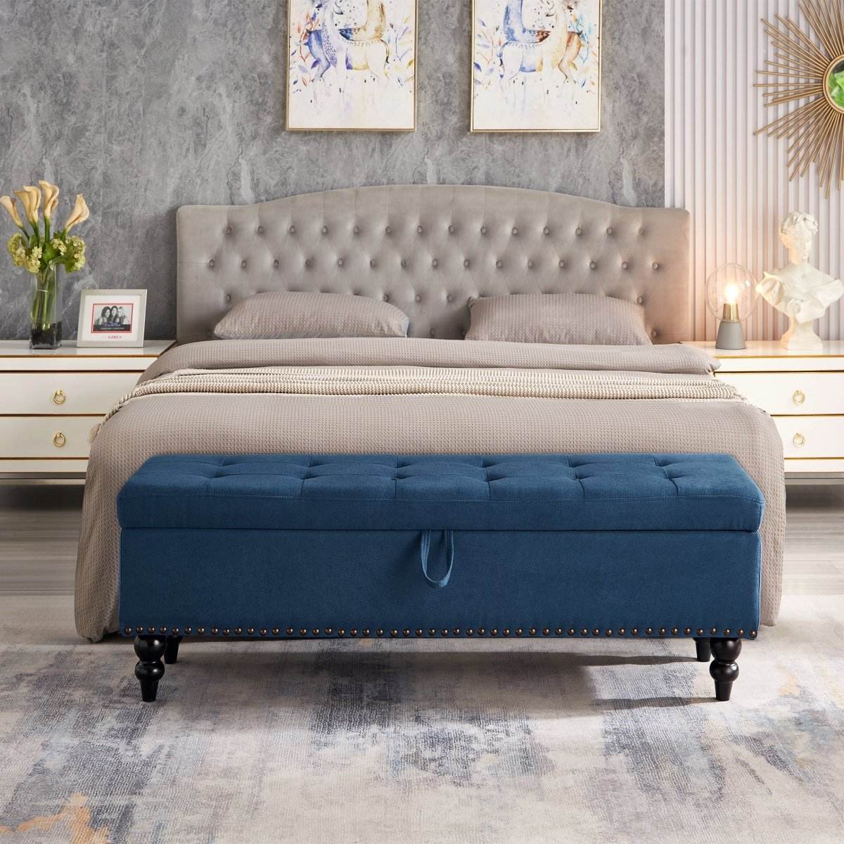 Multifunctional Storage Bed Bench With Cotton Linen Upholstery - Sleep Galleria