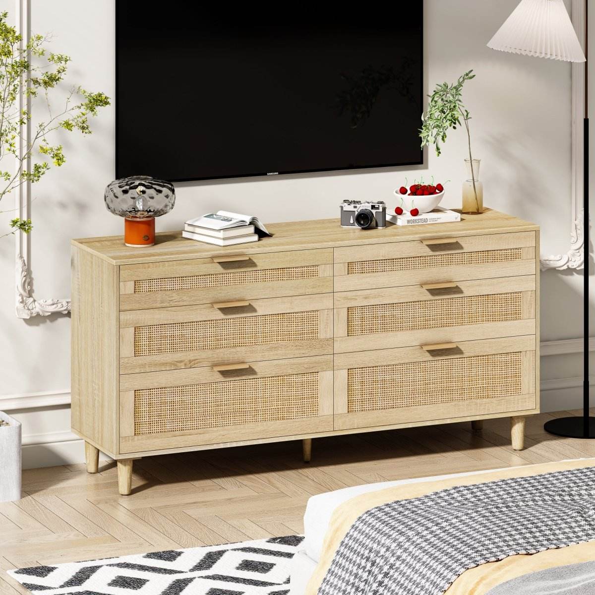 Natural Rattan 6-Drawer Dresser With Metal Handles - Sleep Galleria