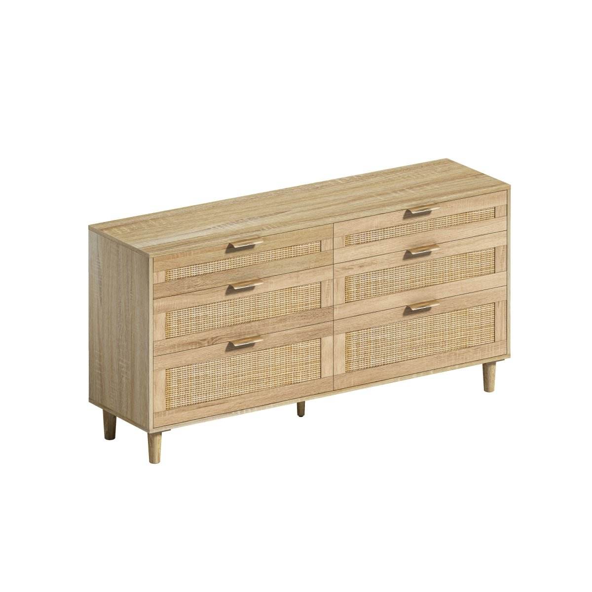 Natural Rattan 6-Drawer Dresser With Metal Handles - Sleep Galleria