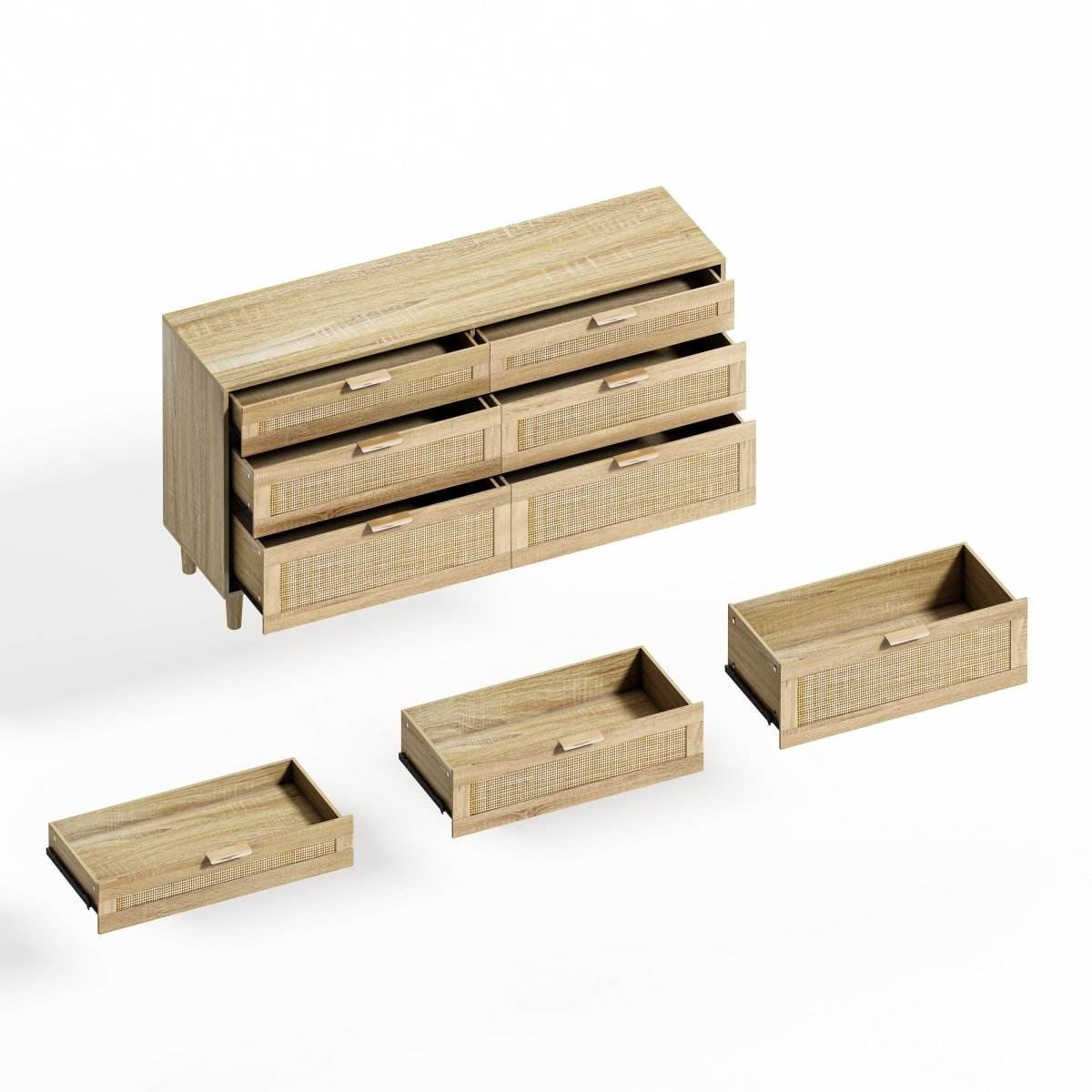 Natural Rattan 6-Drawer Dresser With Metal Handles - Sleep Galleria