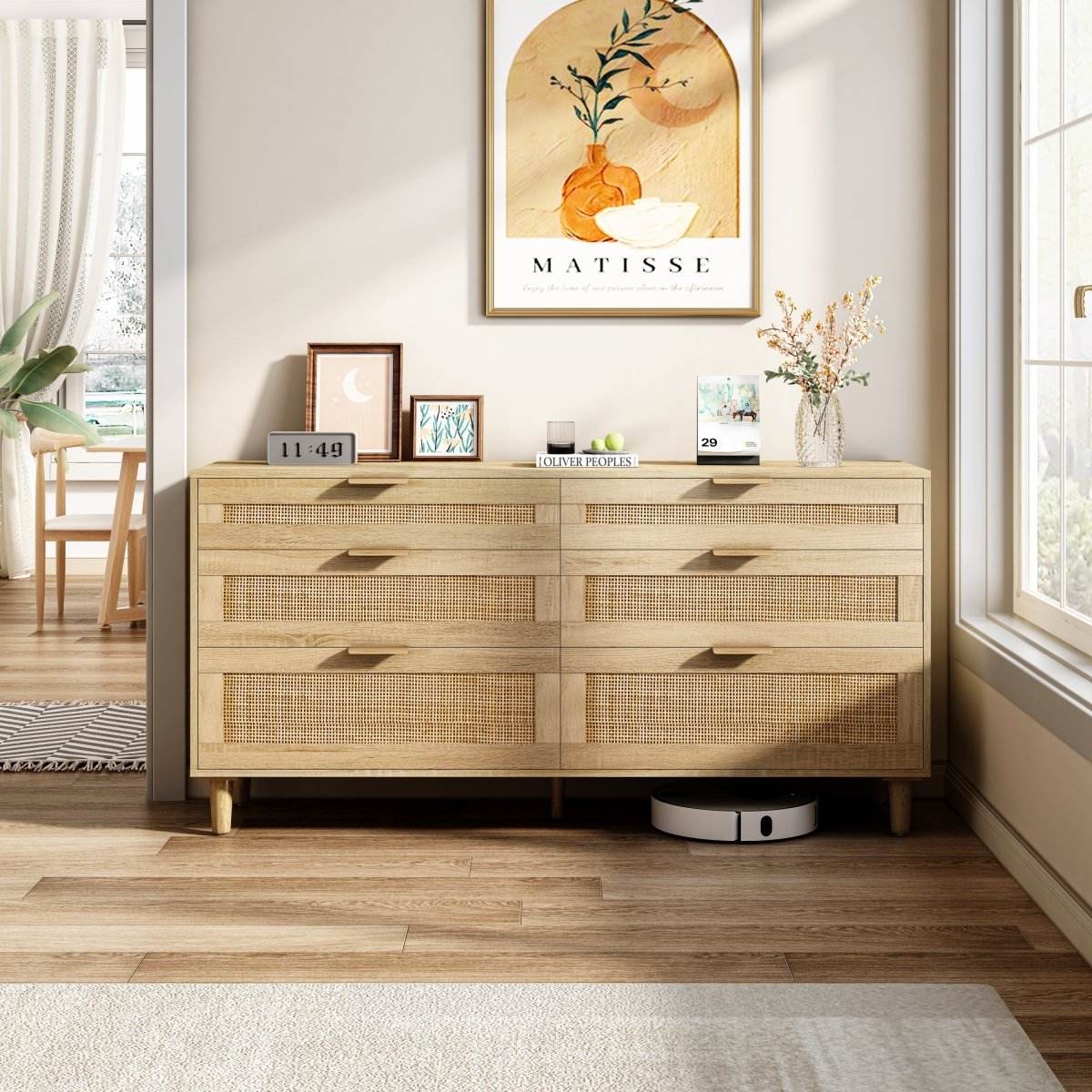 Natural Rattan 6-Drawer Dresser With Metal Handles - Sleep Galleria
