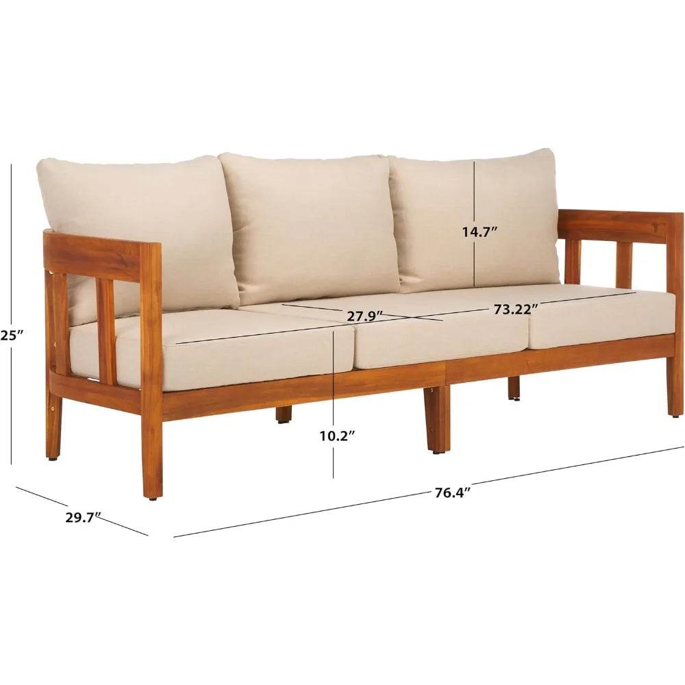 Natural Teak Wood Outdoor 3-Seater Sofa With Cushions - Omega Lifestyles