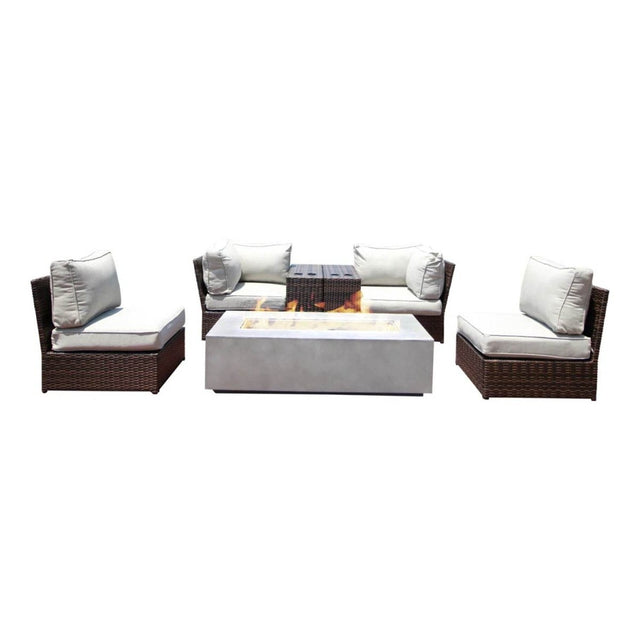 Outdoor 7-Piece Wicker Sofa Set With Cushions Fire Pit - Omega Lifestyles