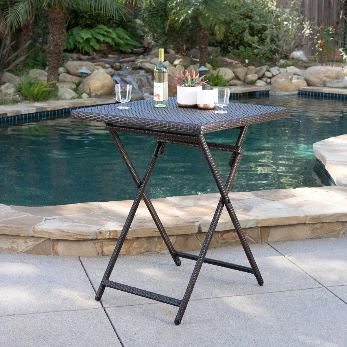 Outdoor Folding Rattan Wicker Patio Bar Table - Omega Lifestyles
