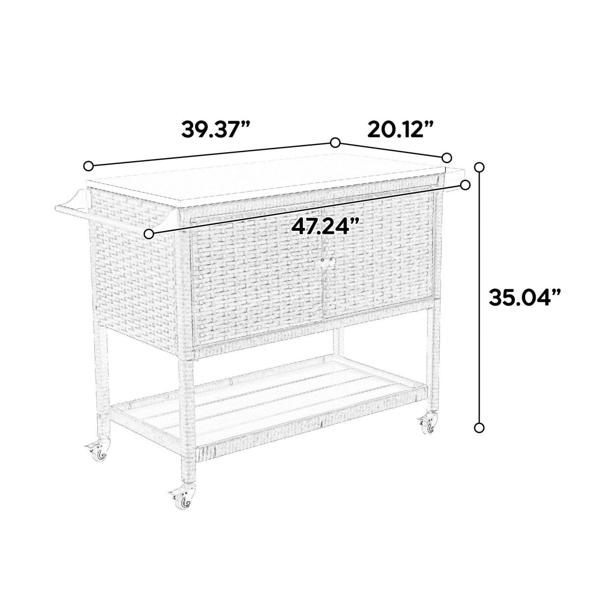 Outdoor Wicker Bar Cart With Stainless Steel Tabletop - Restanew - Omega Lifestyles