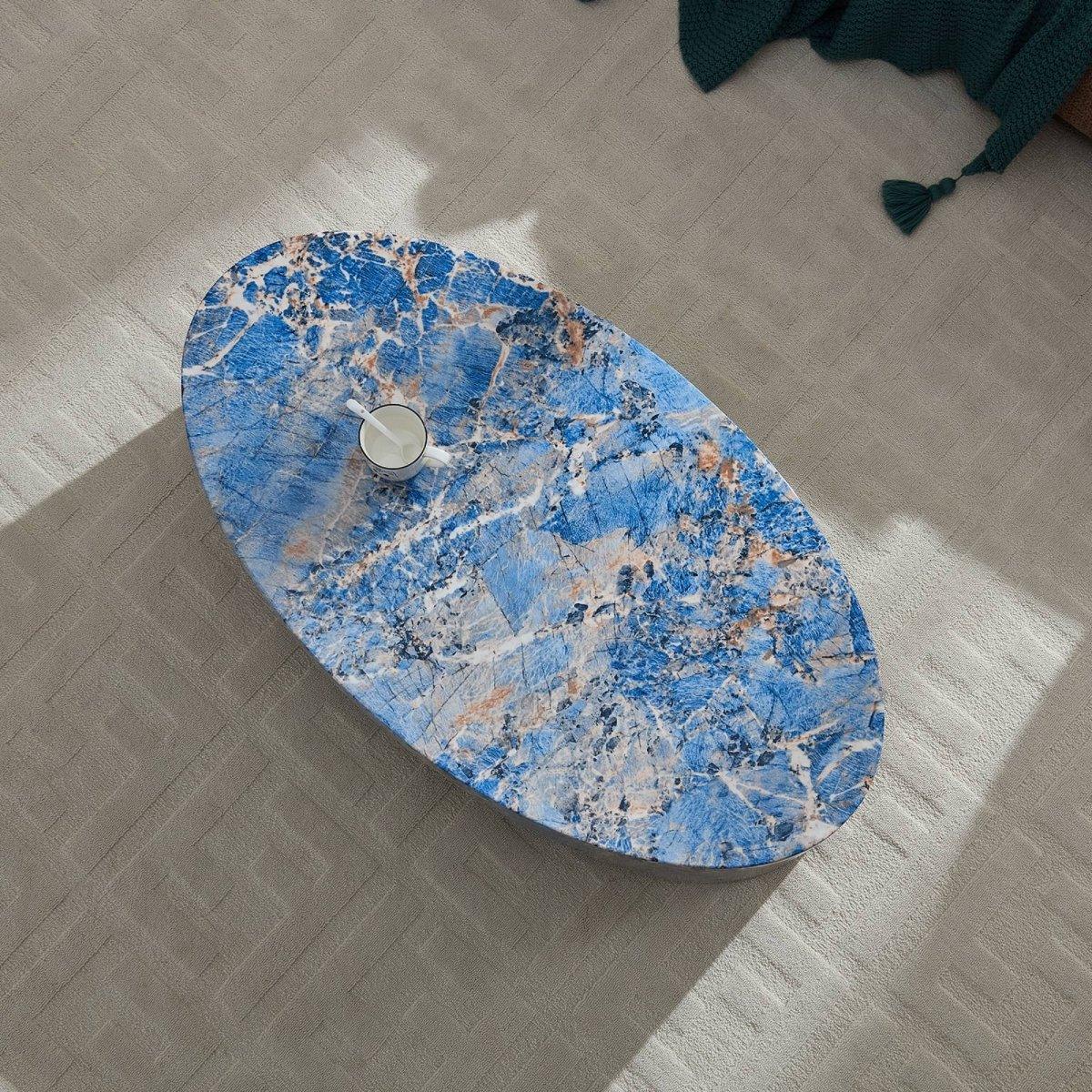 Oval Fiberglass Blue Modern Coffee Table - Omega Lifestyles