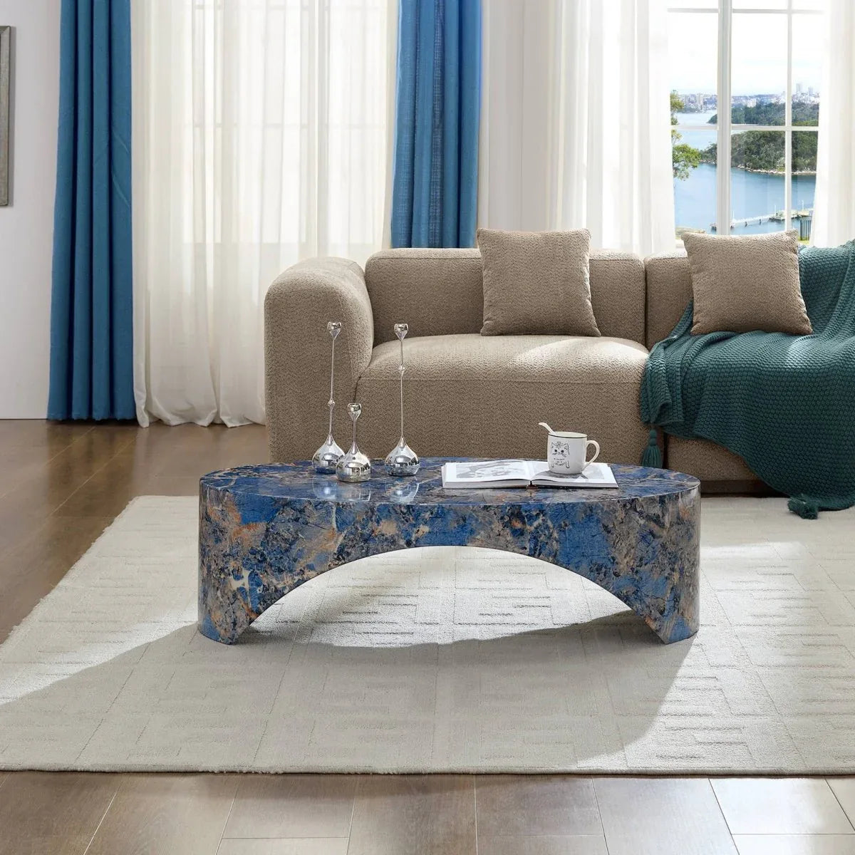 Oval Fiberglass Blue Modern Coffee Table - Omega Lifestyles