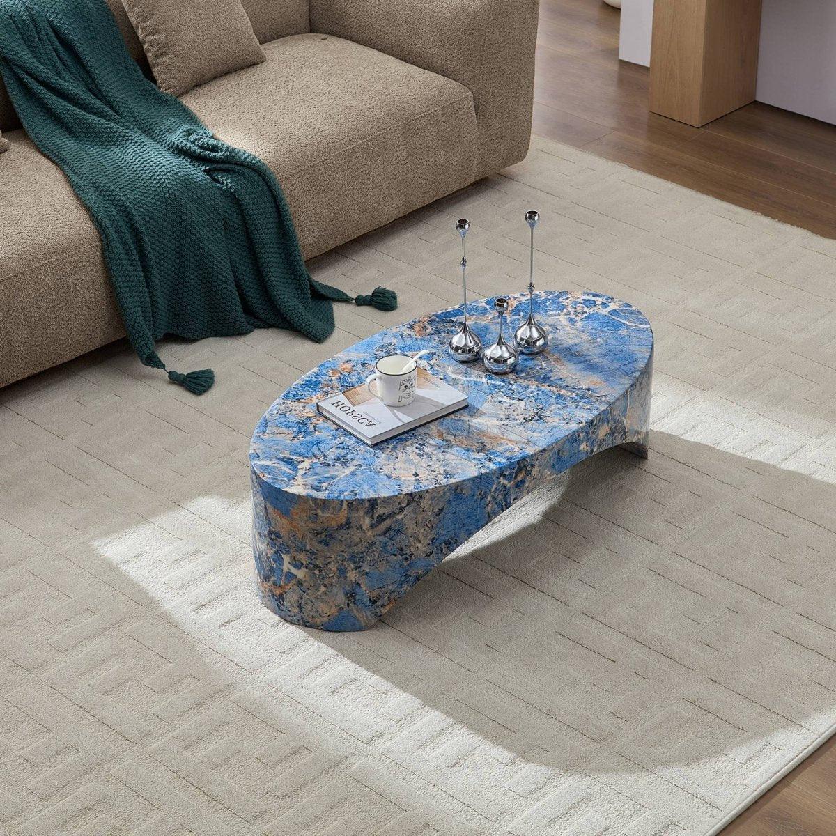 Oval Fiberglass Blue Modern Coffee Table - Omega Lifestyles