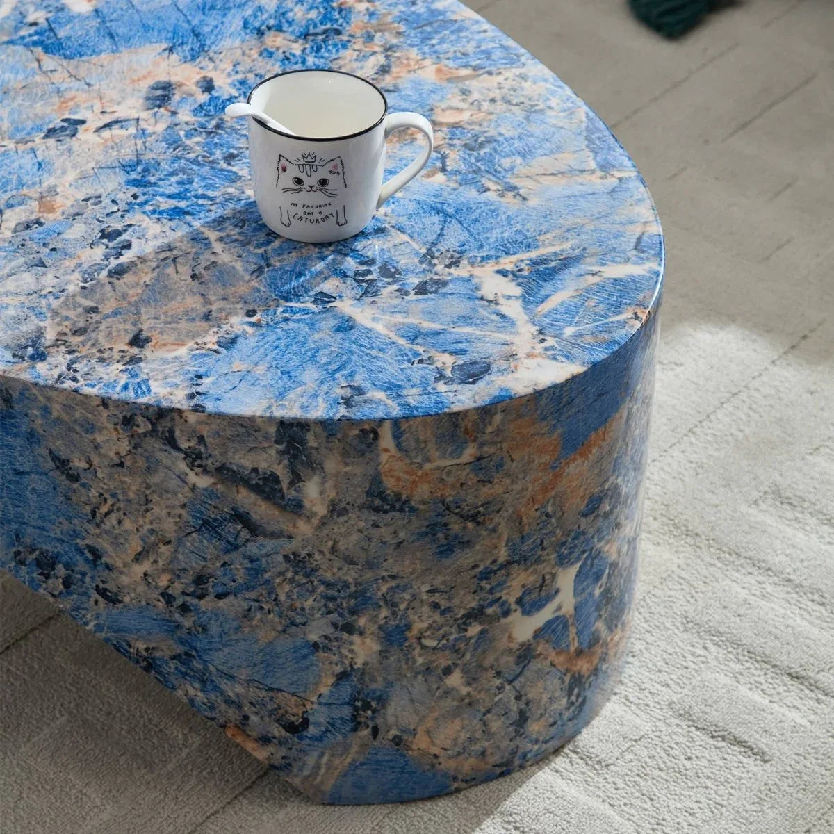 Oval Fiberglass Blue Modern Coffee Table - Omega Lifestyles