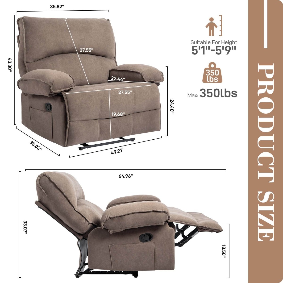 Oversized Soft Velvet Push - Back Recliner Chair With Massage Pillow - Restanew - Omega Lifestyles