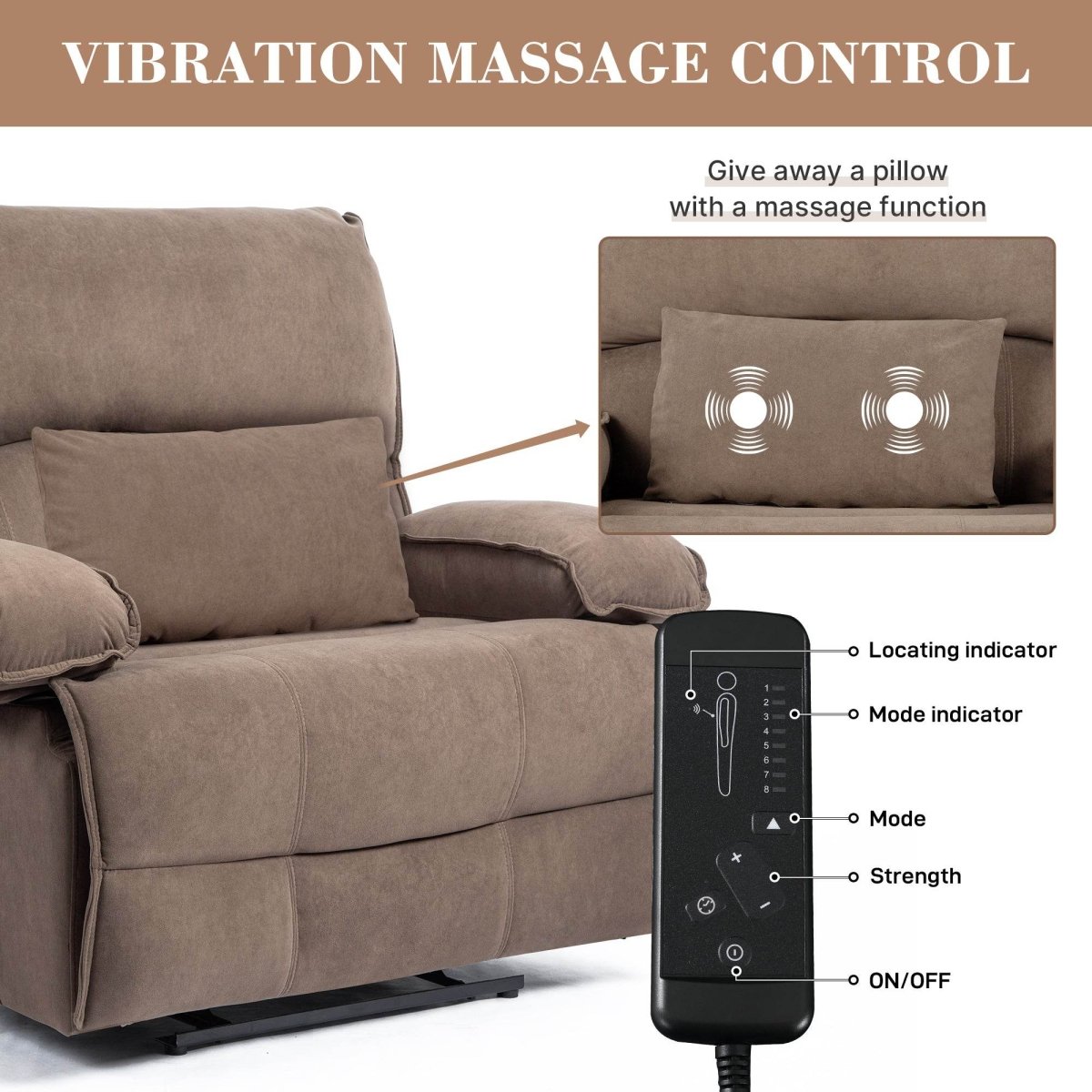 Oversized Soft Velvet Push - Back Recliner Chair With Massage Pillow - Restanew - Omega Lifestyles