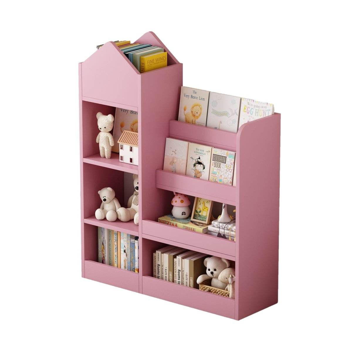 Pink Kids Wooden Storage Bookshelf Organizer - Sleep Galleria