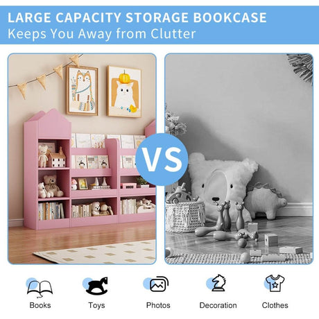 Pink Kids Wooden Storage Bookshelf Organizer - Sleep Galleria