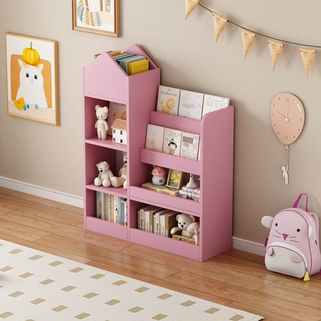 Pink Kids Wooden Storage Bookshelf Organizer - Sleep Galleria