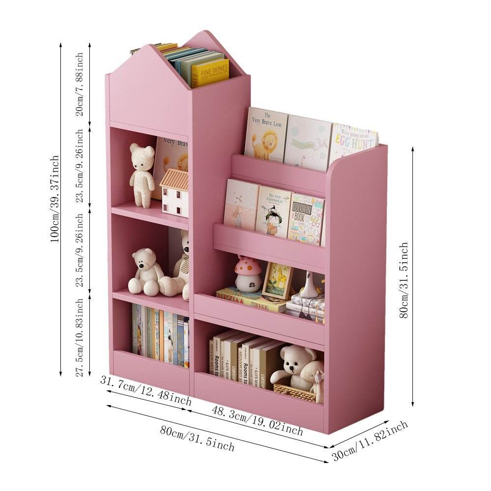Pink Kids Wooden Storage Bookshelf Organizer - Sleep Galleria