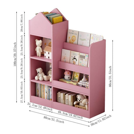 Pink Kids Wooden Storage Bookshelf Organizer - Sleep Galleria