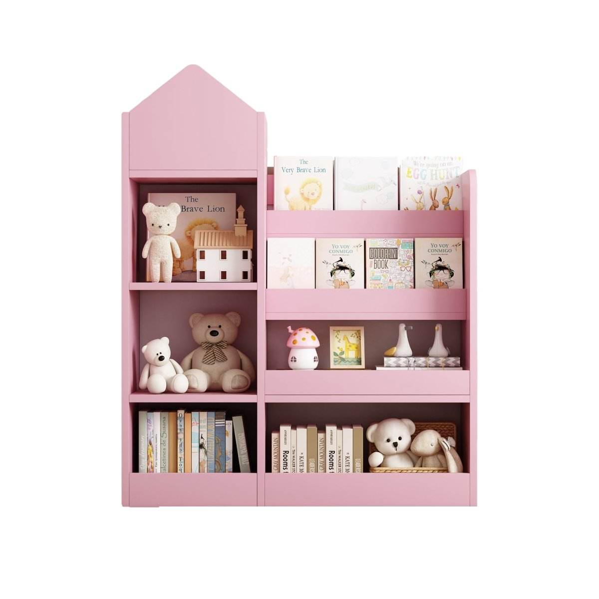 Pink Kids Wooden Storage Bookshelf Organizer - Sleep Galleria