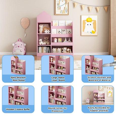 Pink Kids Wooden Storage Bookshelf Organizer - Sleep Galleria