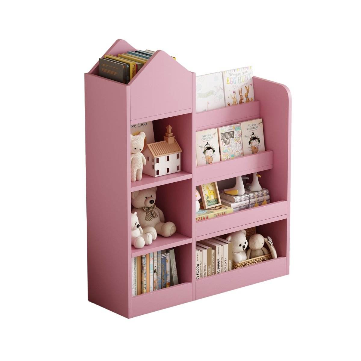 Pink Kids Wooden Storage Bookshelf Organizer - Sleep Galleria