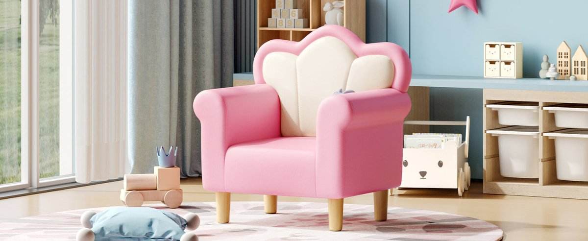 Princess Upholstered Pink White Kids Sofa Chair - Omega Lifestyles