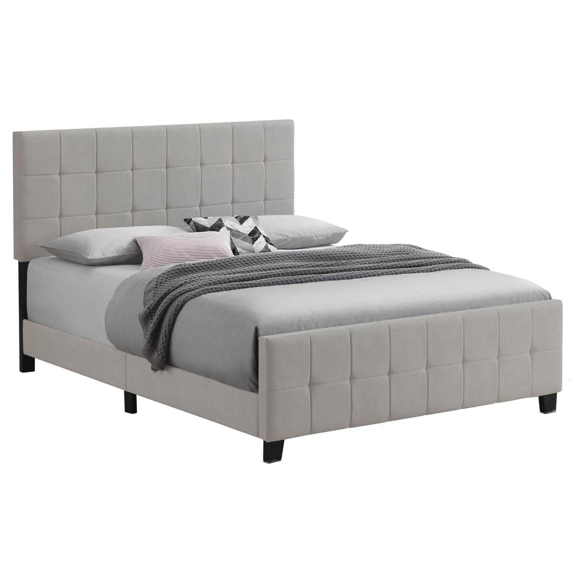 Queen Beige Tufted Upholstered Contemporary Panel Bed - Restanew - Omega Lifestyles
