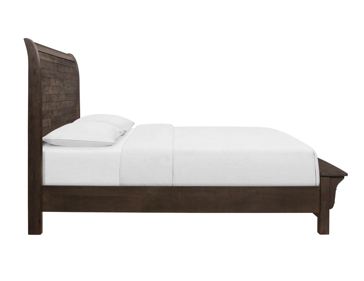 Queen Brown Engineered Wood Sleigh Bed Frame - Restanew - Omega Lifestyles